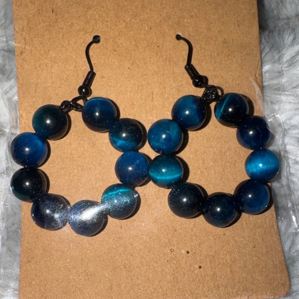 Chic Blue Beaded Hoop Earrings